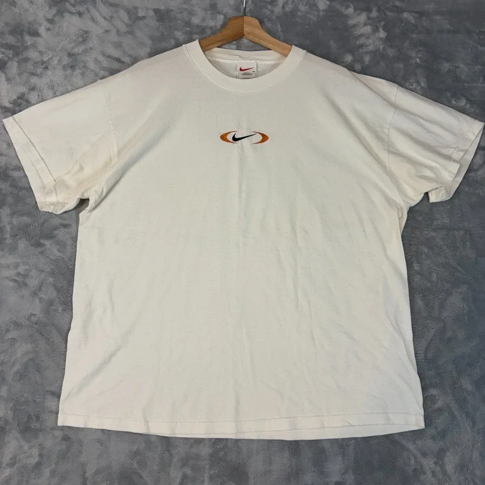 Vintage Nike Center Swoosh Embroidery T-Shirt White XL  Boxy Oval